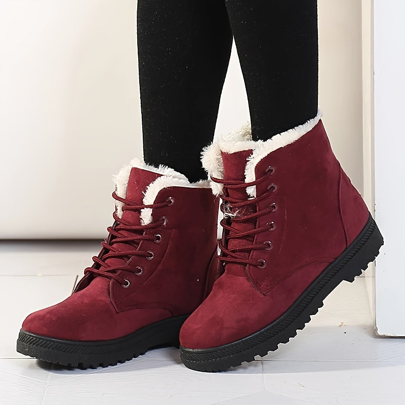 Women's Lace-Up Ankle Boots for Winter in Red