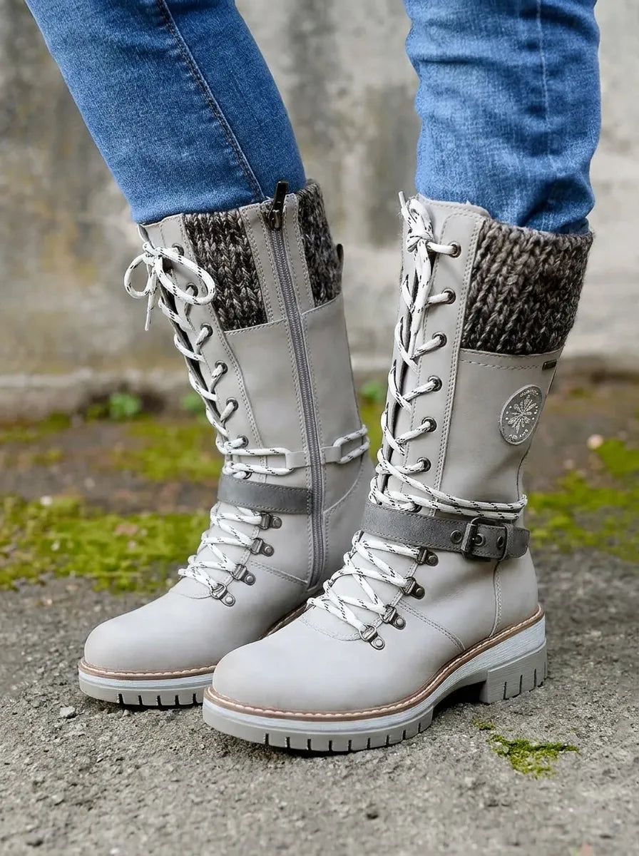Women's Lace-Up Insulated Knee High Boots in Grey