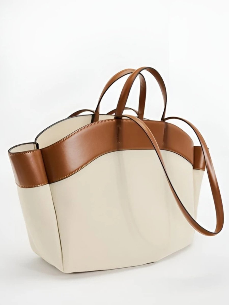 Women's Large Leather-Trim Canvas Tote w kolorze Beige and Brown