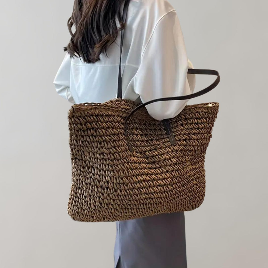 Women's Large Woven Raffia Bohemian w kolorze Coffee