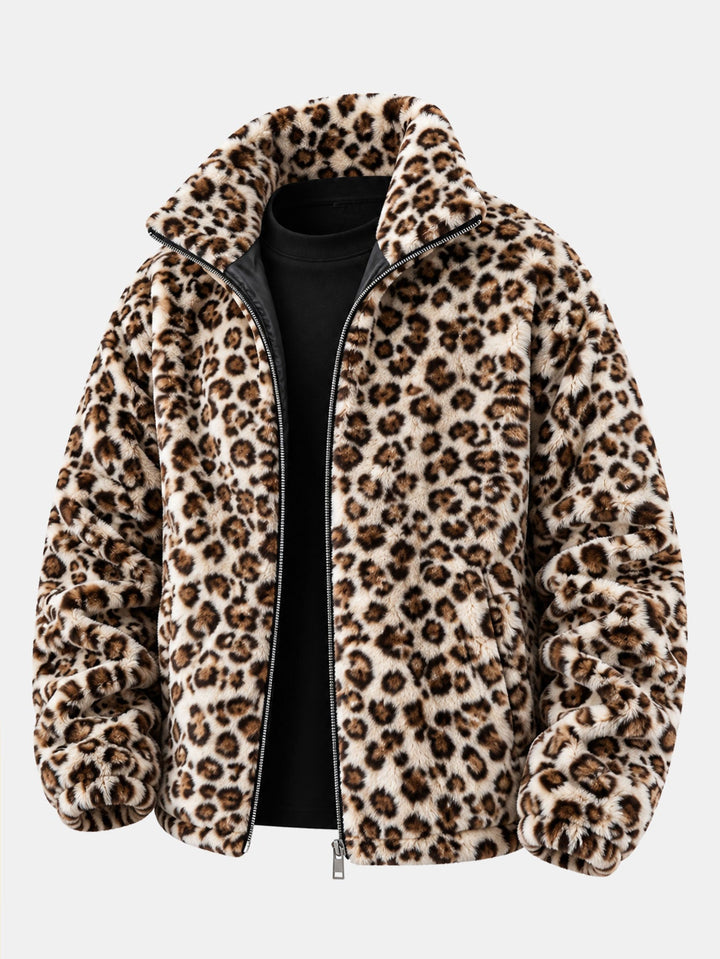Women's Leopard Faux Fur Winter Coat in Beige