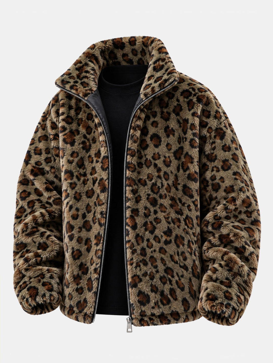 Women's Leopard Faux Fur Winter Coat in Darkgreen