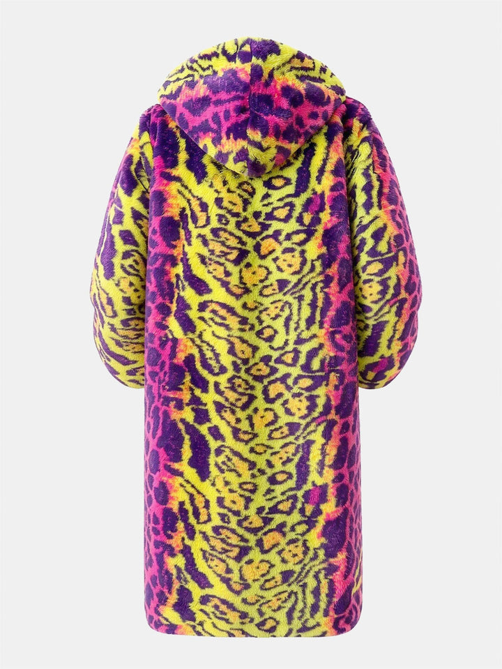 Women's Leopard Longline Faux Fur Trench Coat (2)