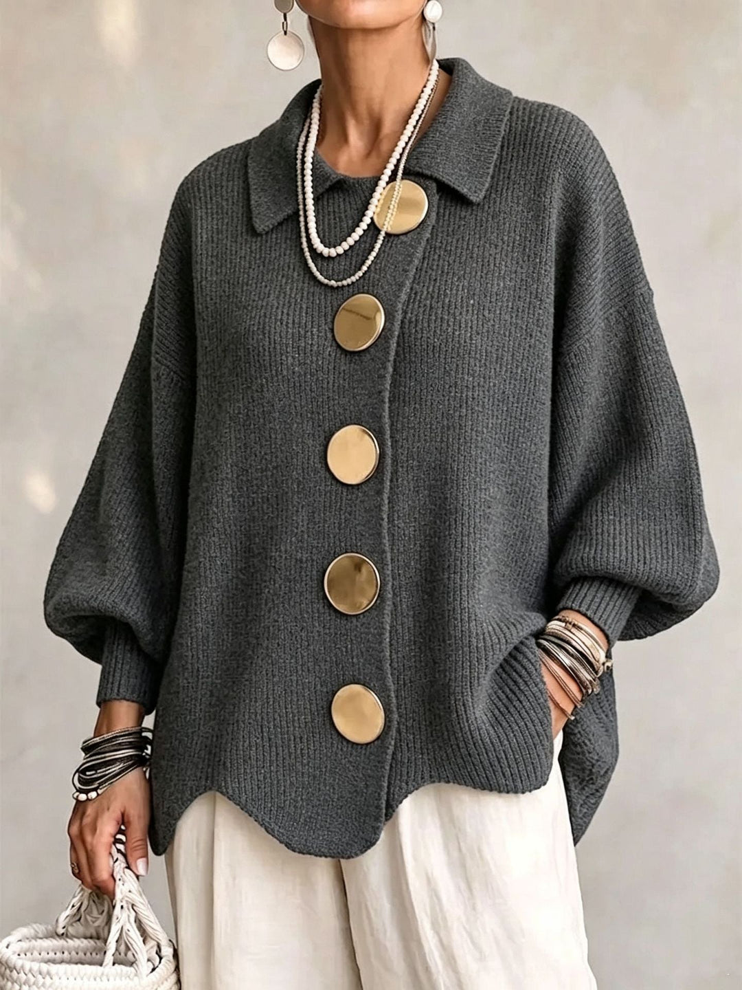 Women's Lightweight Cardigan Over Jumper Dresses in Grey