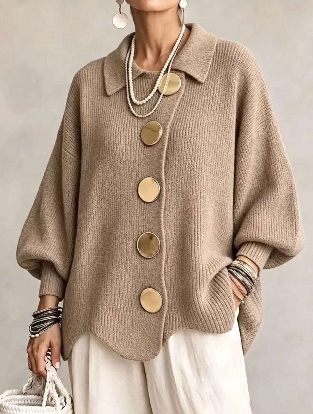 Women's Lightweight Cardigan Over Jumper Dresses in Khaki