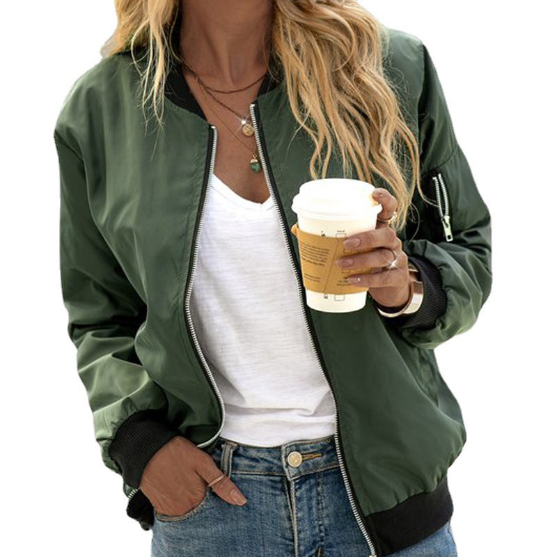 Women's Lightweight Casual Bomber Jacket in Army Green