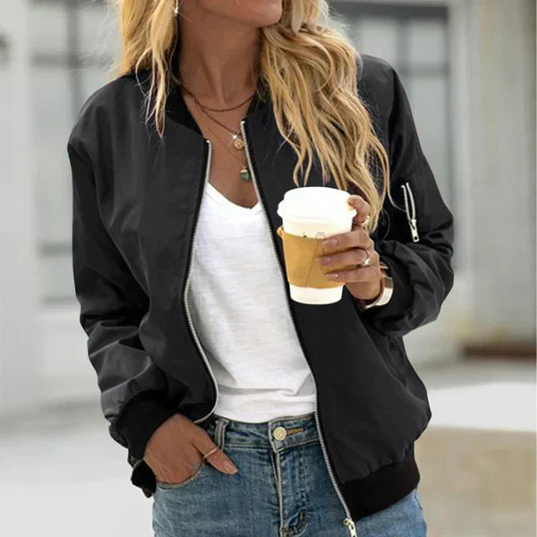 Women's Lightweight Casual Bomber Jacket in Black