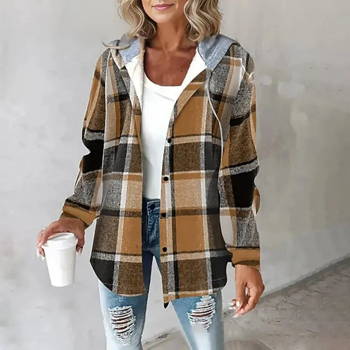 Women's Lightweight Plaid Puffer Jacket in Brown