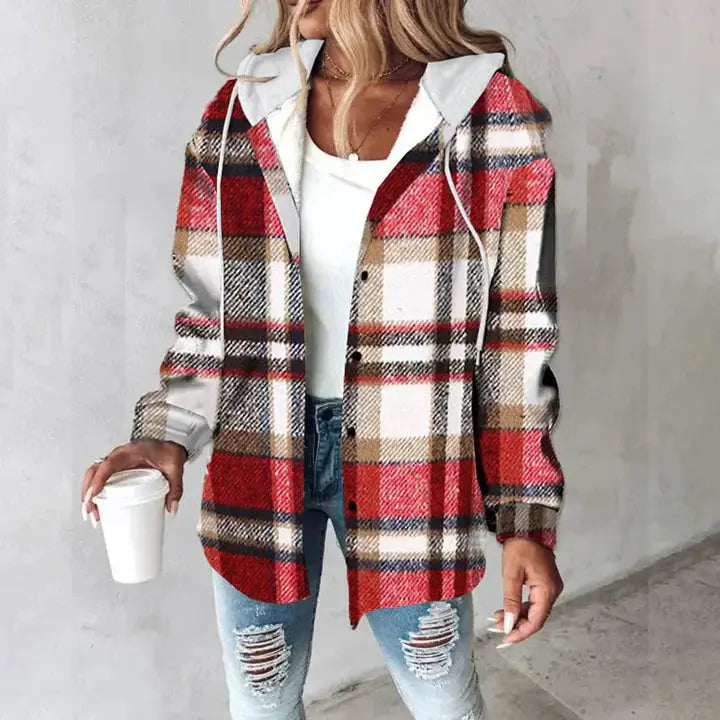 Women's Lightweight Plaid Puffer Jacket in Red