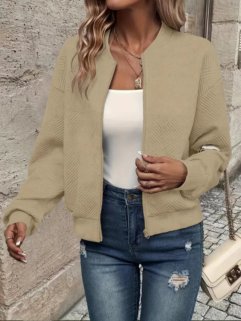 Women's Lightweight Structured Zip Coat for Layering in Khaki