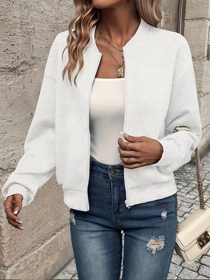 Women's Lightweight Structured Zip Coat for Layering in White