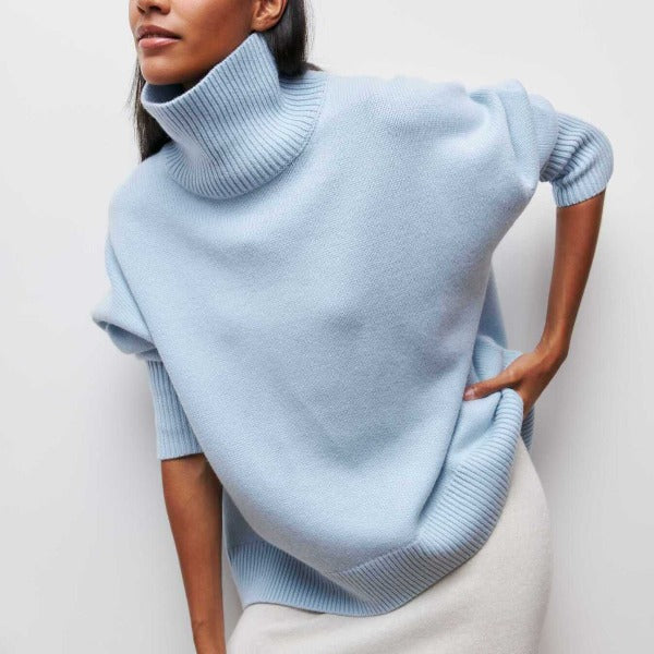 Women's Long Black Turtleneck Sweater in Blue