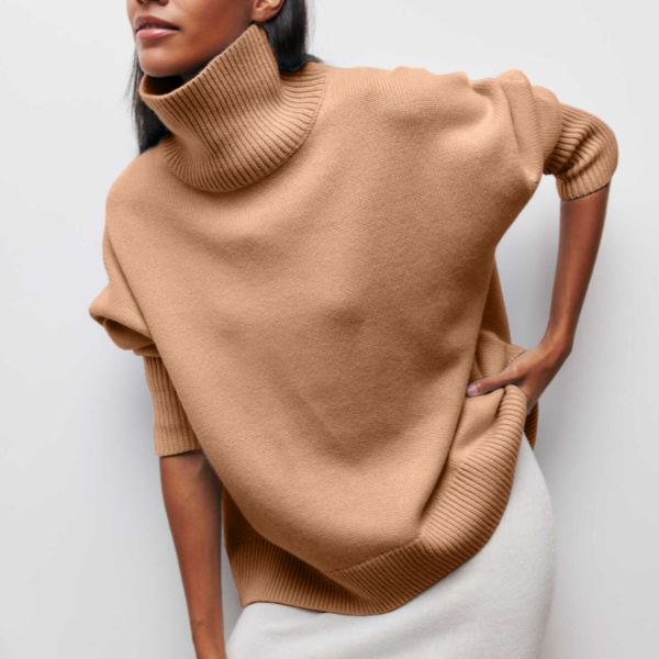 Women's Long Black Turtleneck Sweater in Khaki (Fast Ausverkauft)