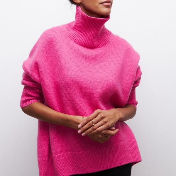 Women's Long Black Turtleneck Sweater in Rosa (Fast Ausverkauft)