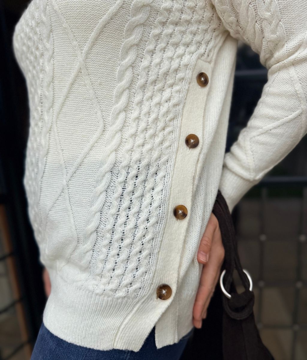Women's Long Cable Knit Jumper Dress in Cream 2