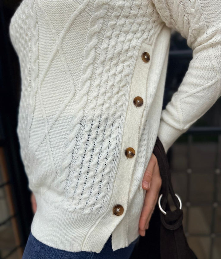 Women's Long Cable Knit Jumper Dress in Cream 2