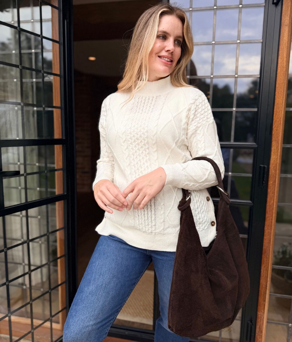Women's Long Cable Knit Jumper Dress in Cream 3