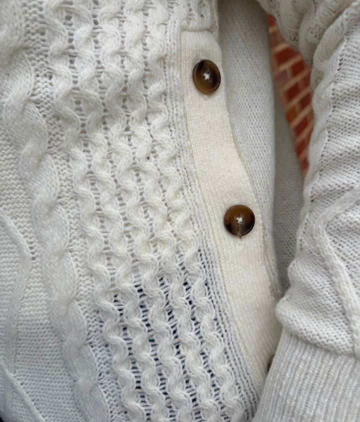 Women's Long Cable Knit Jumper Dress in Cream 6