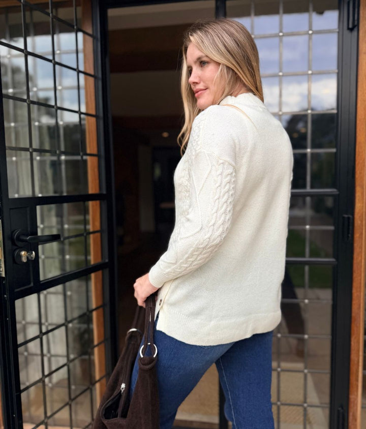 Women's Long Cable Knit Jumper Dress in Cream 7