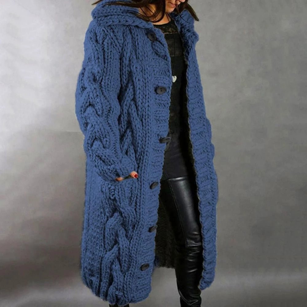 Women's Long Cardigan Knit for Autumn in Blue