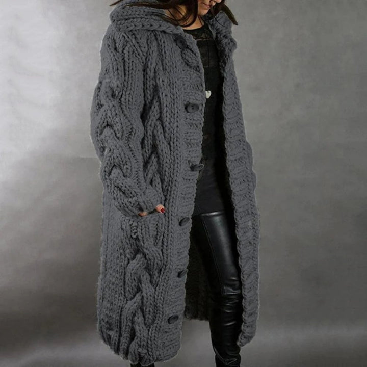 Women's Long Cardigan Knit for Autumn in Dark Grey