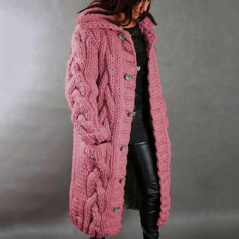 Women's Long Cardigan Knit for Autumn in Pink