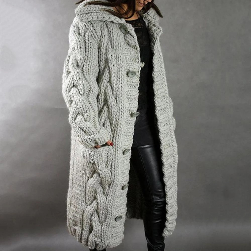 Women's Long Cardigan Knit for Autumn in Silbergrau