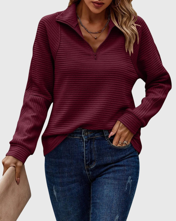 Women's Long Cardigan with V-Neck Zipper in Maroon