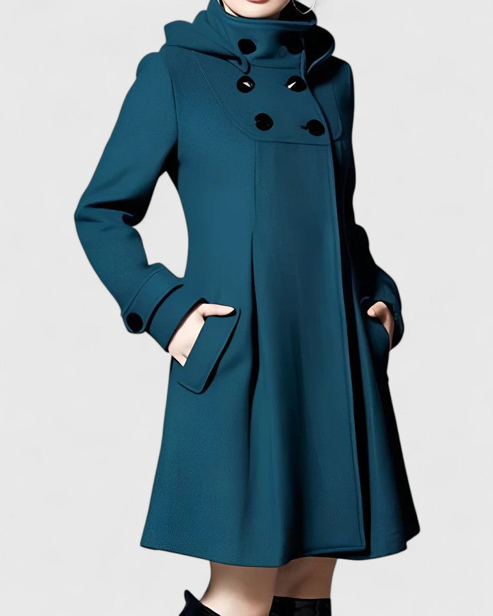 Women's Long Coat with Elegant Tailoring in Dark Green