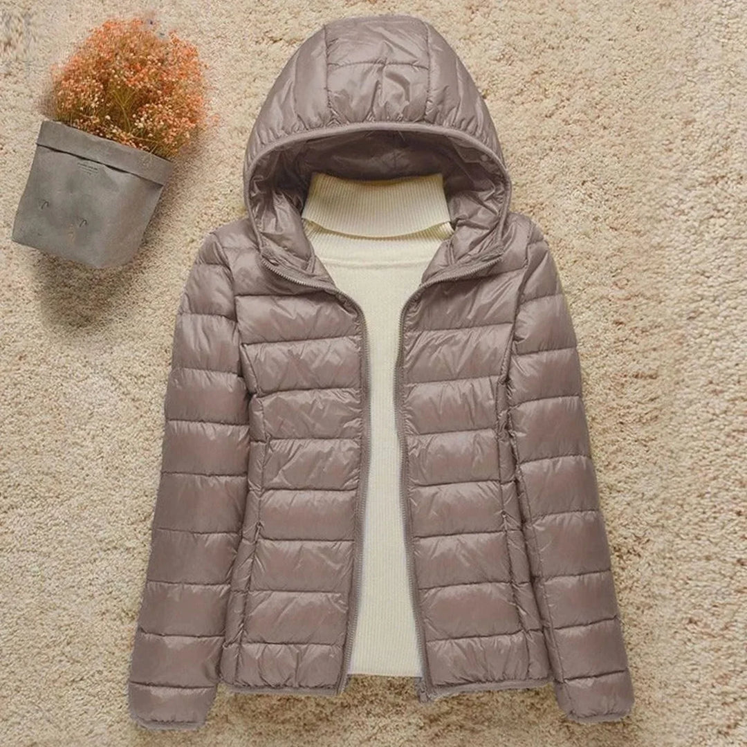 Women's Long Puffer Coat for Winter in Brown