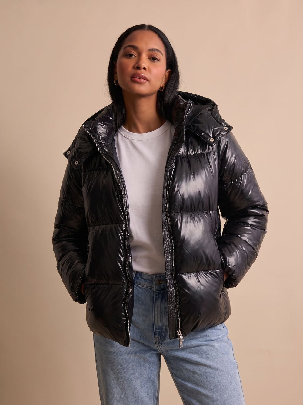 Women's Long Puffer Coat for Winter Commutes in Black