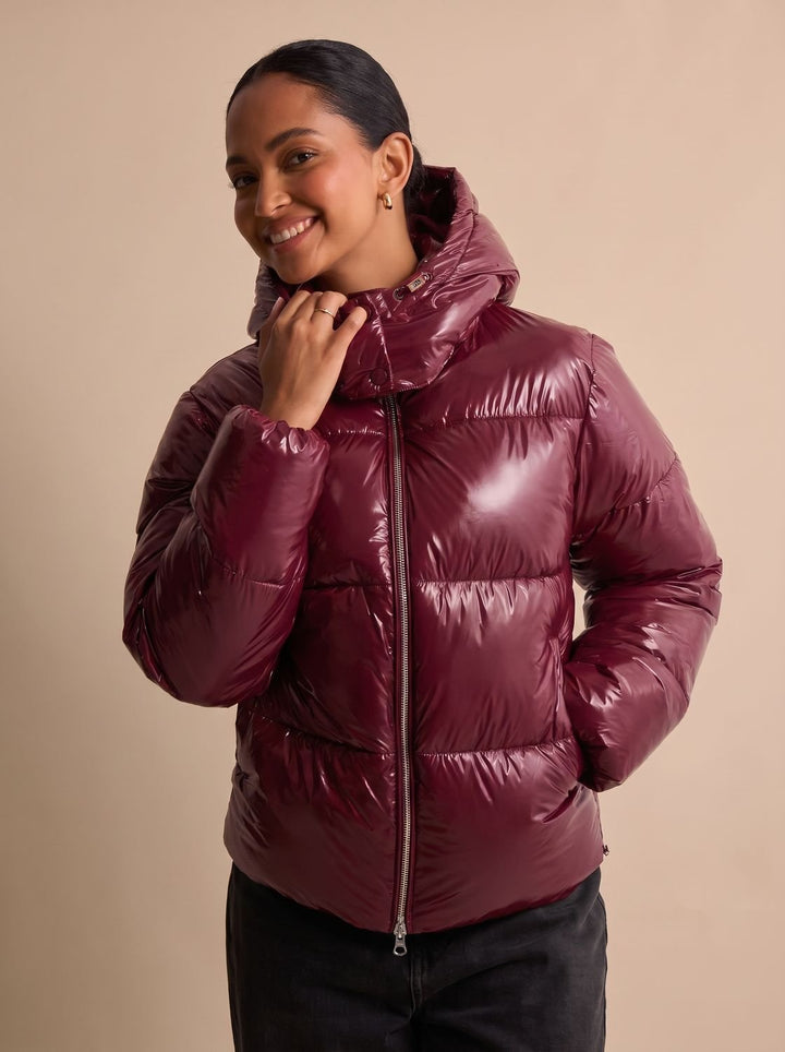 Women's Long Puffer Coat for Winter Commutes in Red