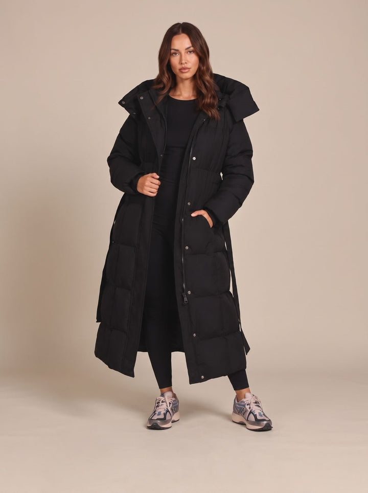 Women's Long Puffer Coat for Winter Commuting in Black