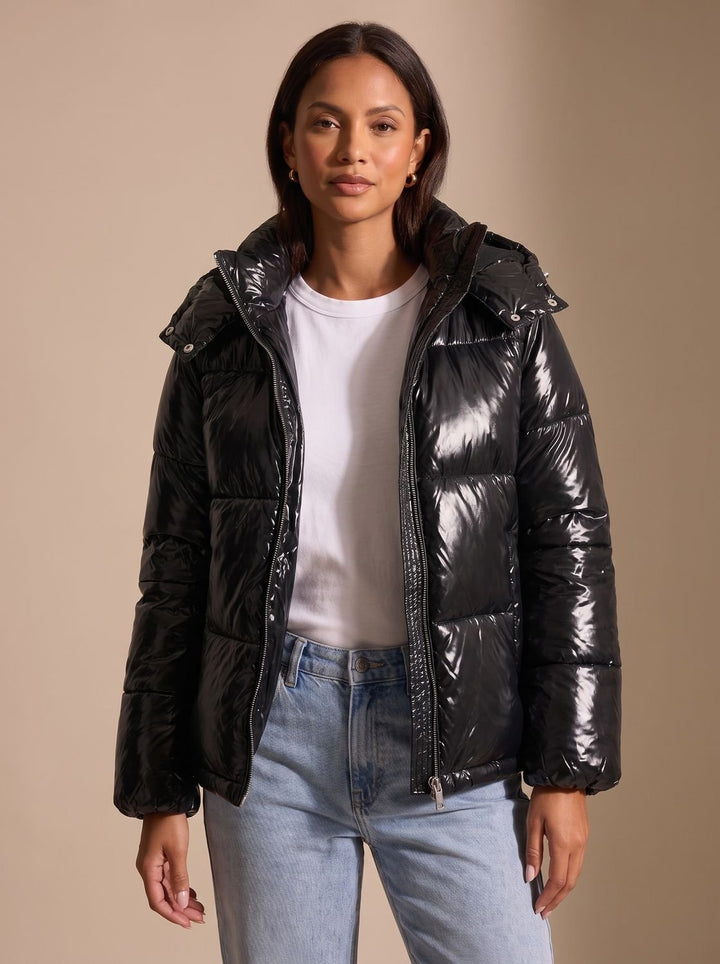 Women's Long Puffer Coat for Winter Layers in Black