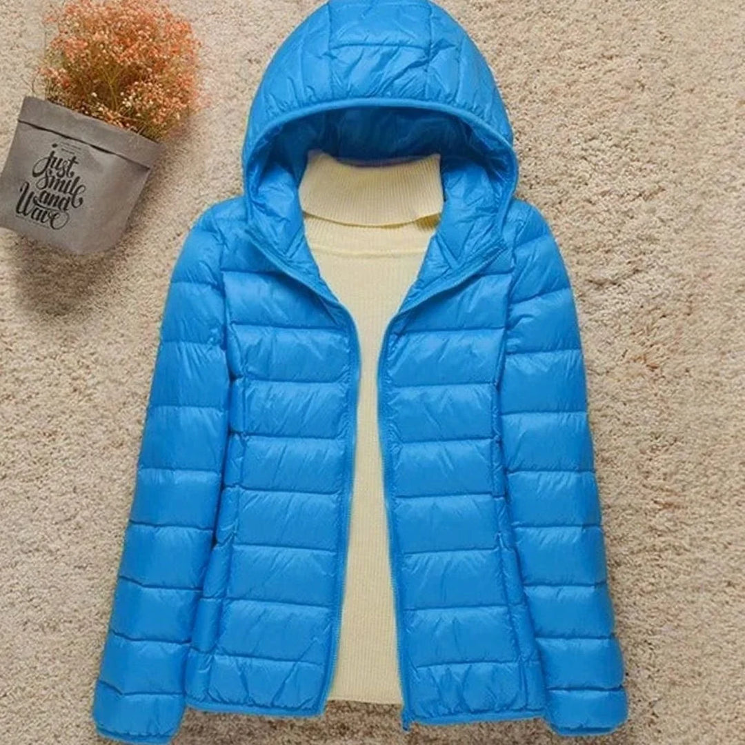 Women's Long Puffer Coat for Winter in Light Blue