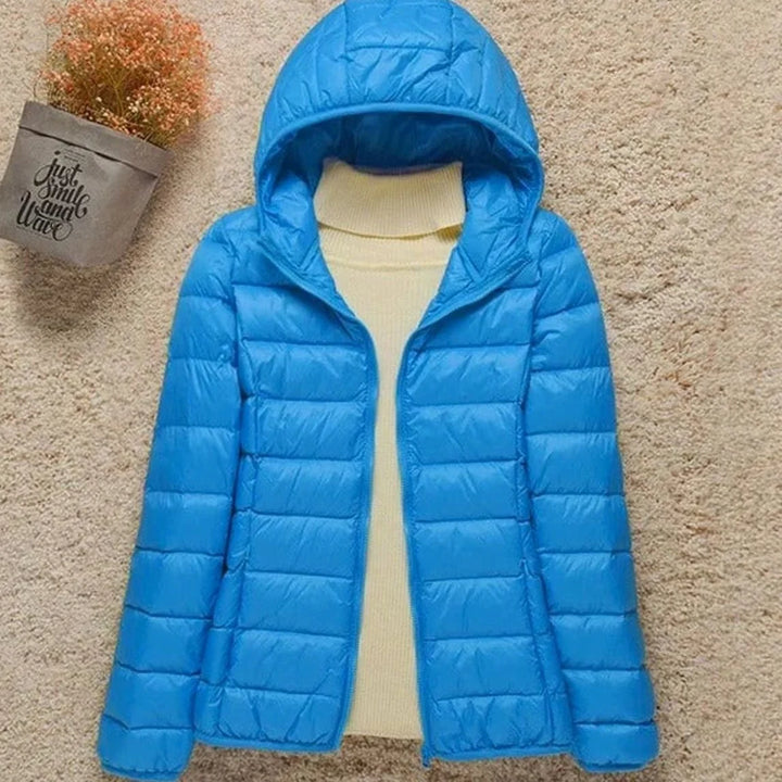Women's Long Puffer Coat for Winter in Light Blue