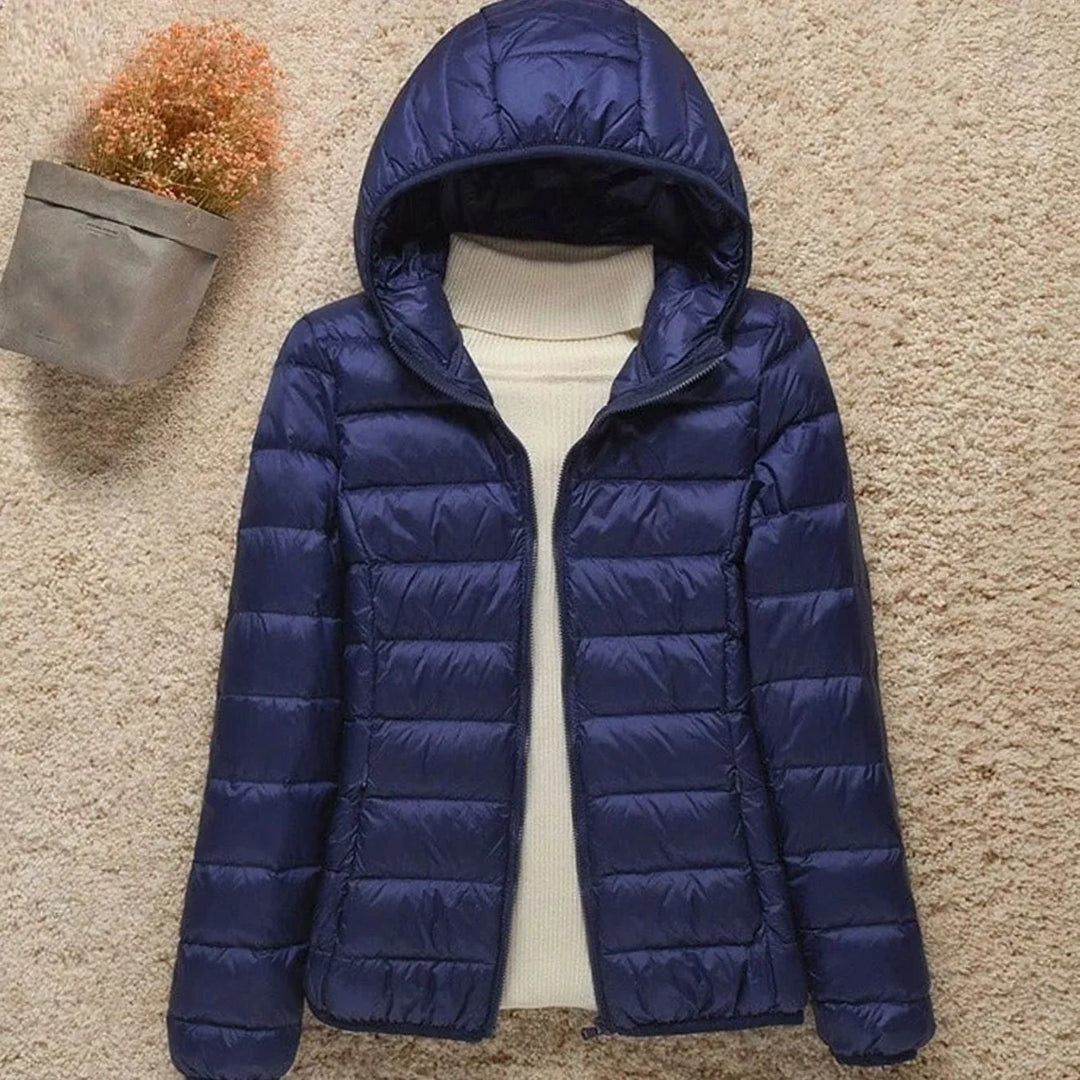 Women's Long Puffer Coat for Winter in Navy