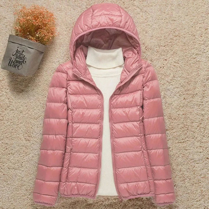 Women's Long Puffer Coat for Winter in Pink