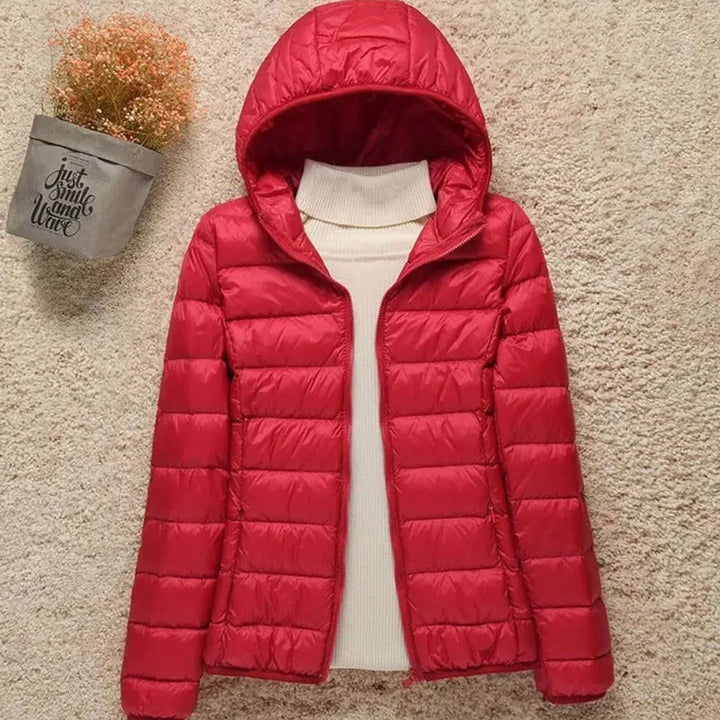 Women's Long Puffer Coat for Winter in Red