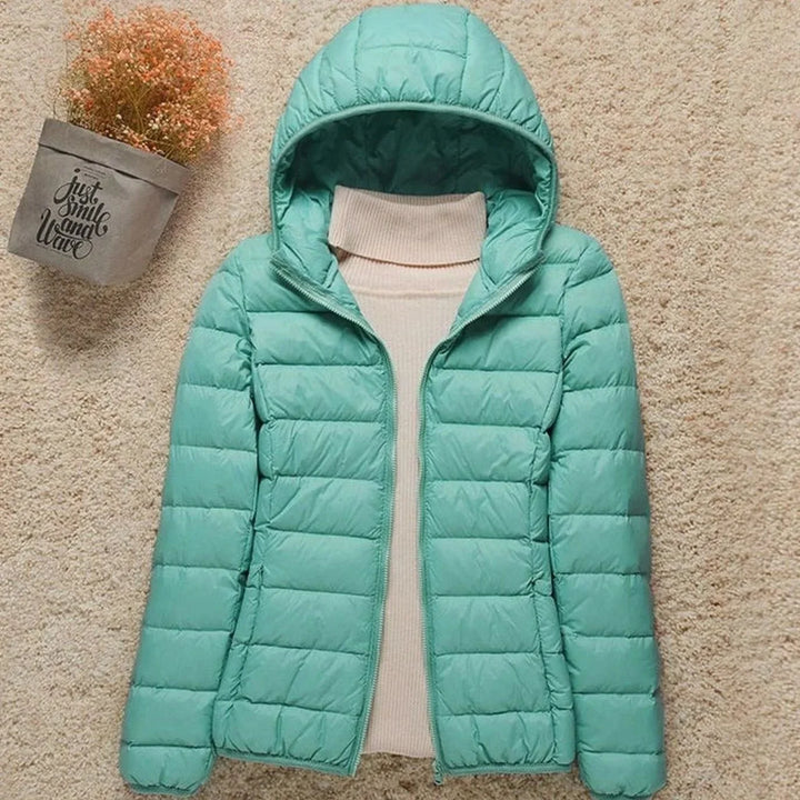 Women's Long Puffer Coat for Winter in Türkis
