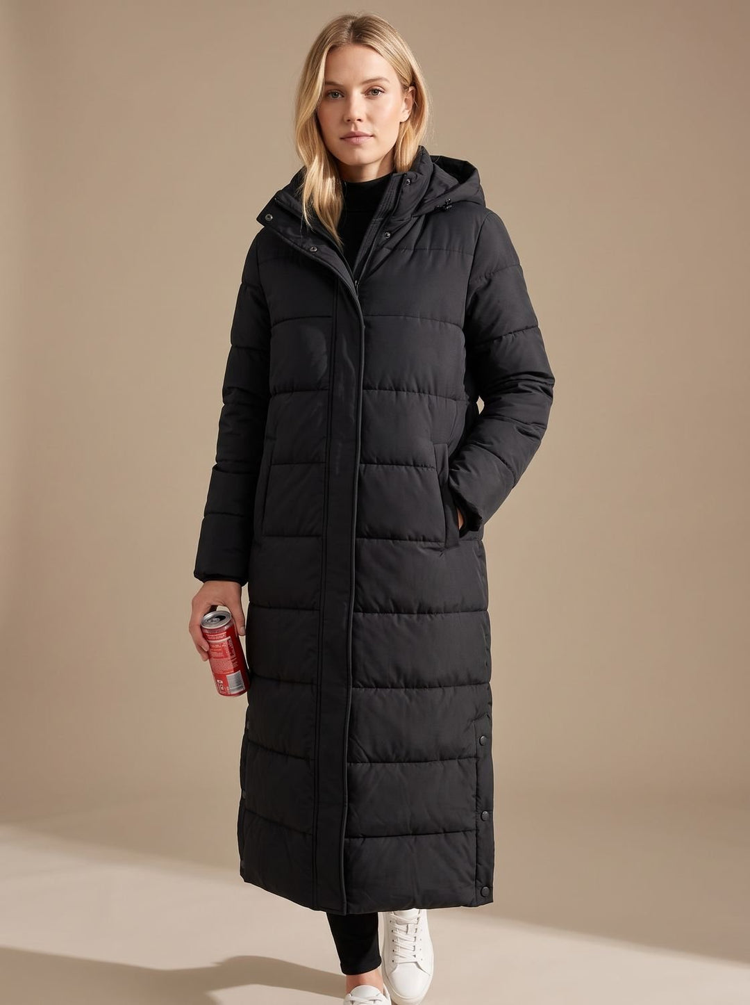 Women's Long Puffer Coat for Winter Weather in Black