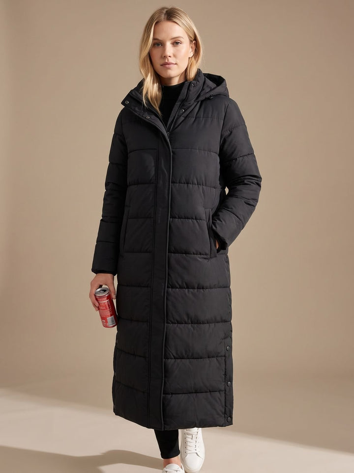 Women's Long Puffer Coat for Winter Weather in Black