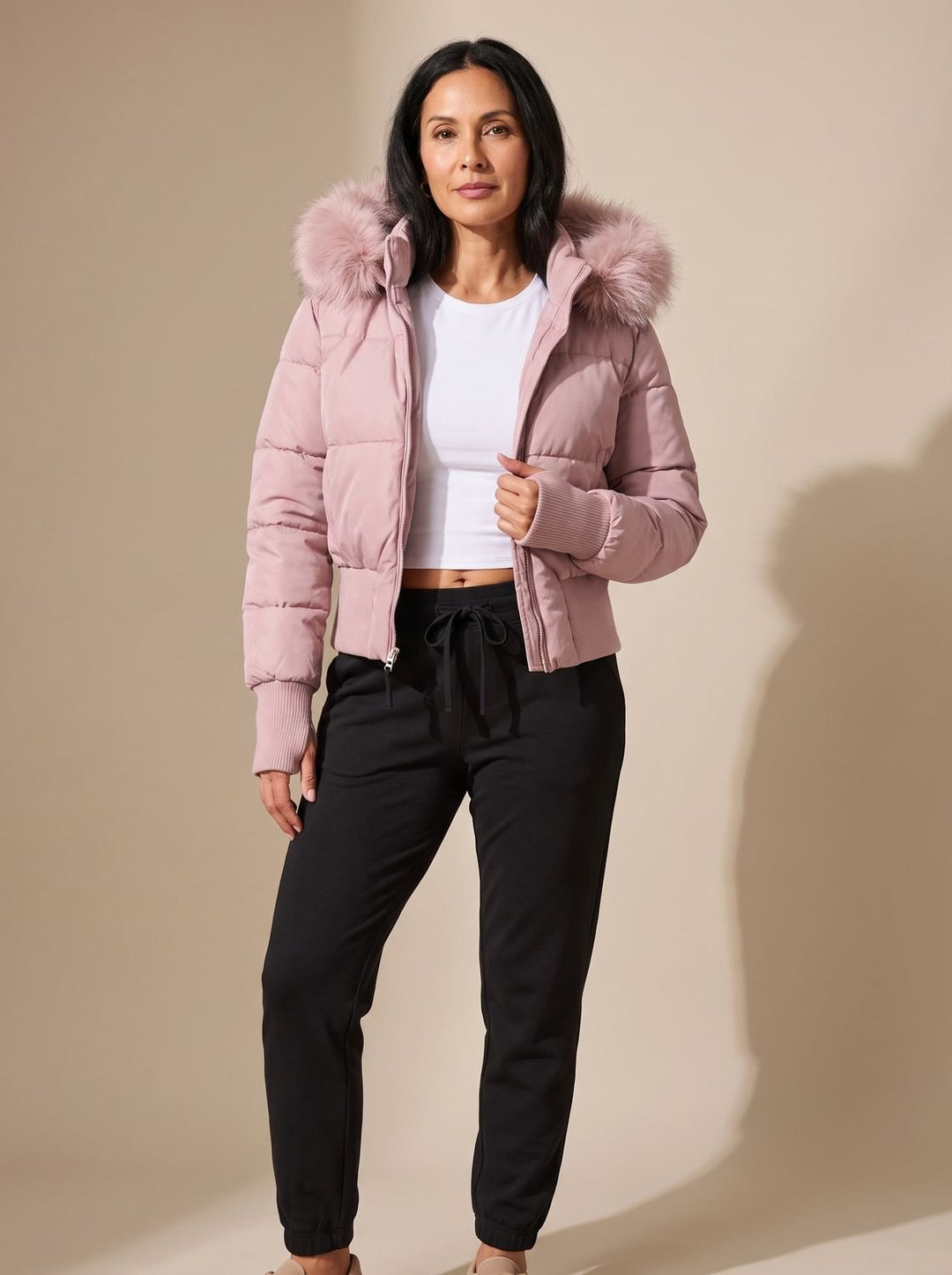 Women's Long Puffer Coat with Fitted Silhouette in Red