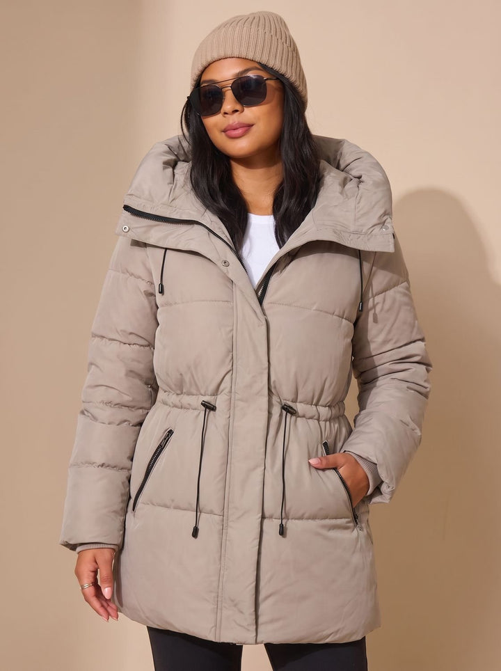 Women's Long Puffer Coat with Fitted Waist (12)