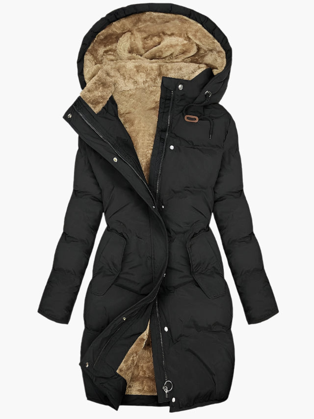 Women's Long Quilted Puffer Jacket for Winter in Black