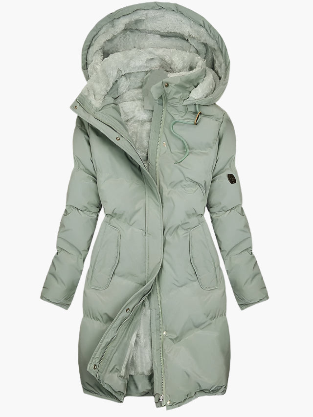 Women's Long Quilted Puffer Jacket for Winter in Green