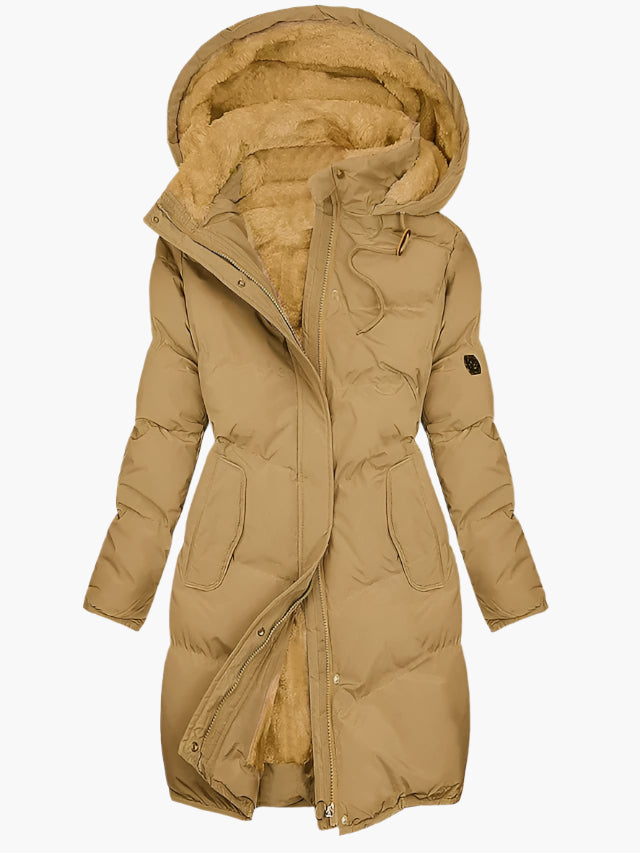 Women's Long Quilted Puffer Jacket for Winter in Yellow