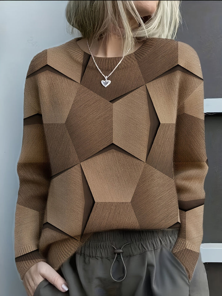 Women's Long Sleeve Colorblock Knit Jumper Dress in Brown