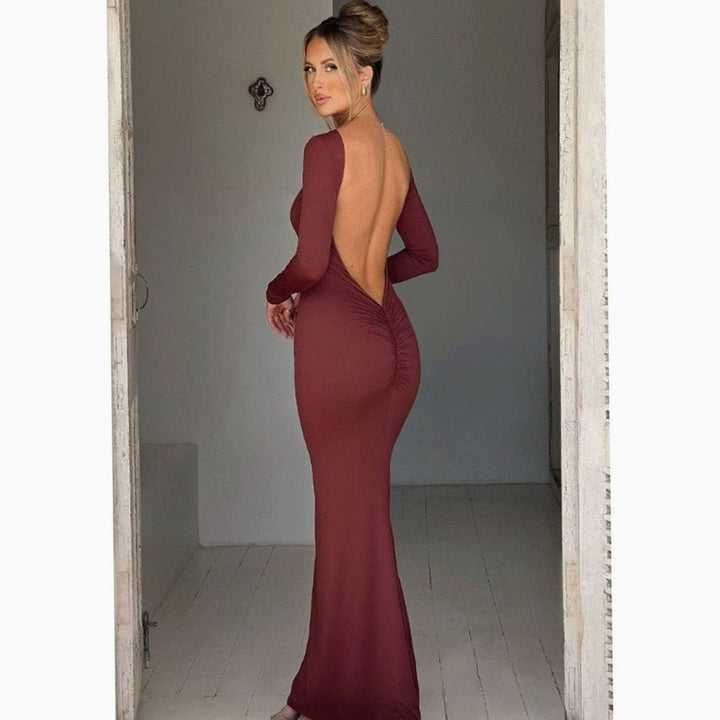 Women's Long-Sleeve Knit Maxi Wedding Guest Dress (4)