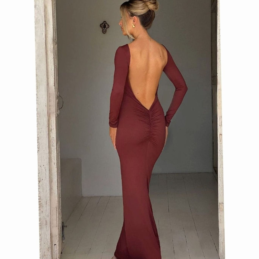 Women's Long-Sleeve Knit Maxi Wedding Guest Dress (5)